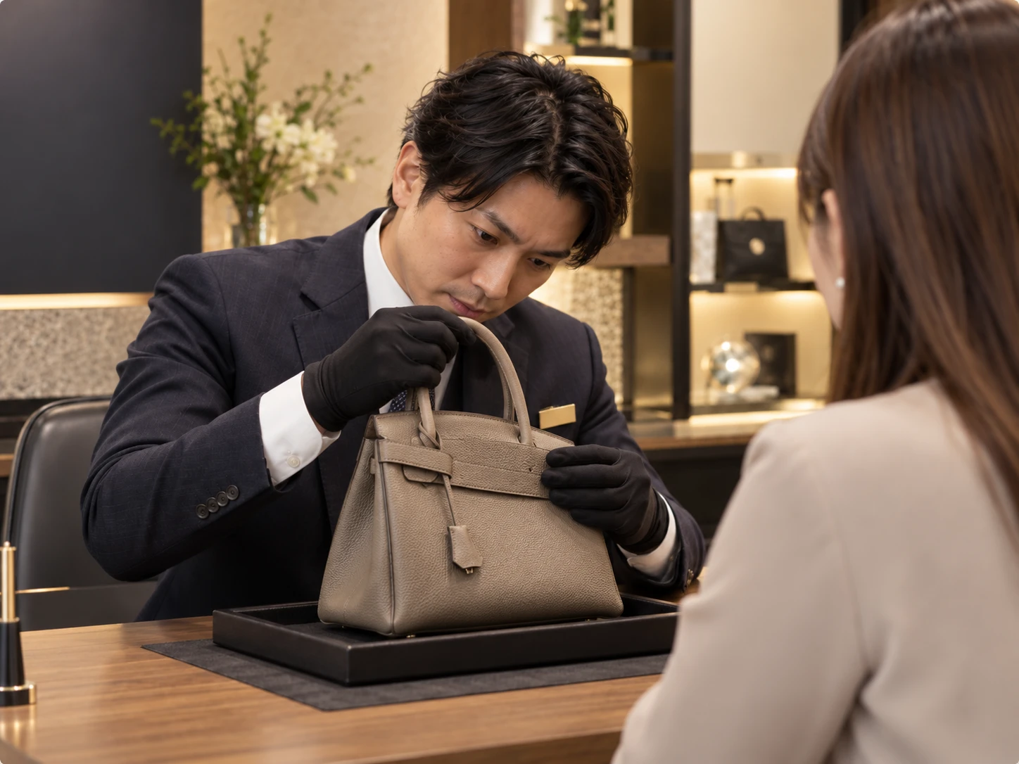 鑑定士がお品物を査定する様子