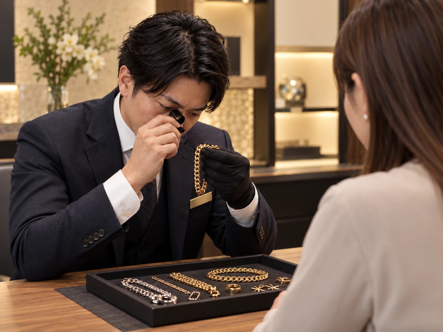 鑑定士がお品物を査定する様子
