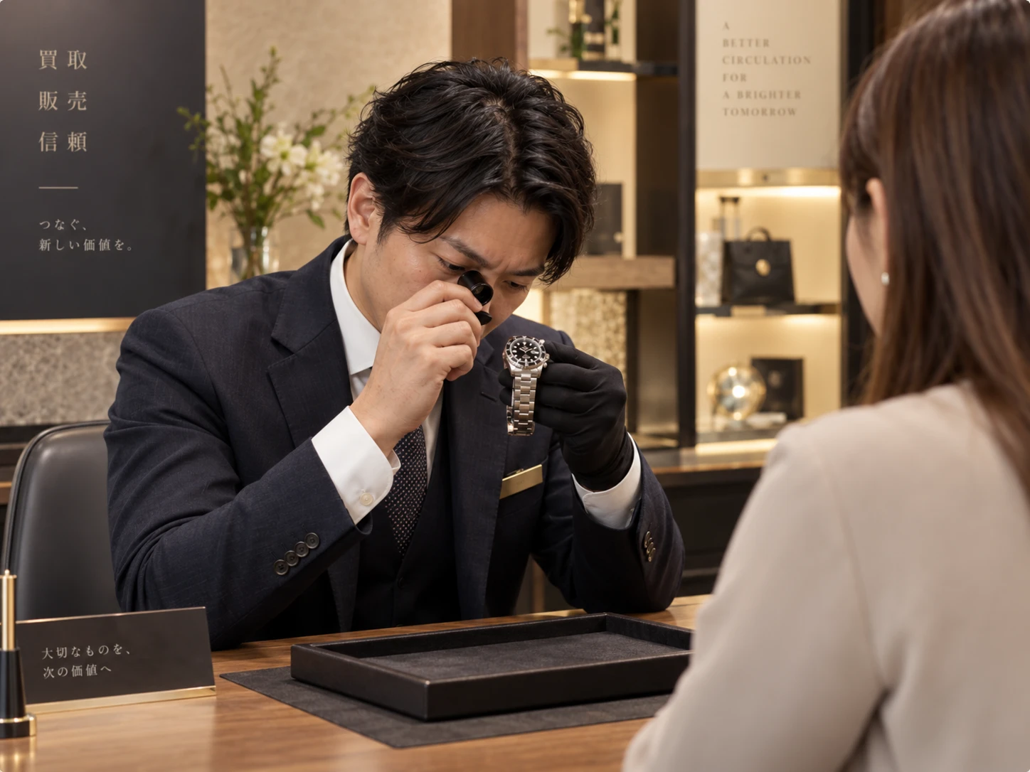 鑑定士がお品物を査定する様子